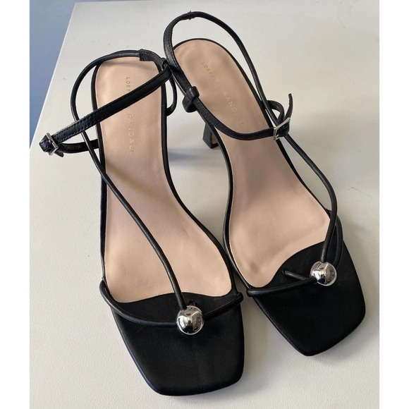 Loeffler Randall Shoes - Loeffler Randall Triana Black Leather Strappy Mid Heel Silver Ball Sandals 9